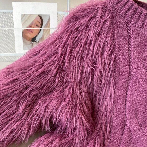 Purple Casual Women's Stand Collar Fuzzy Long Sleeve Sweater - Picture 6 of 7